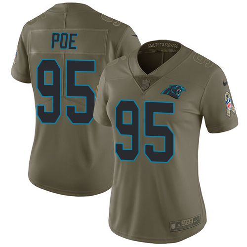 Nike Panthers #95 Dontari Poe Olive Women's Stitched NFL Limited Salute to Service Jersey - Click Image to Close